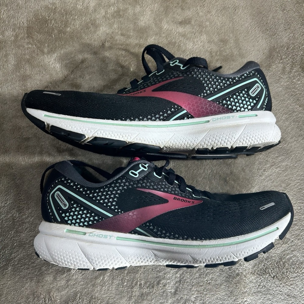 Brooks Ghost 14 Womens Neutral Running Shoes Black Pink Mint Size 6.5 B